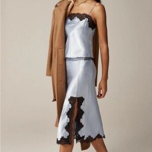 NWT J. Crew Grey Blue and Lace Midi Skirt with Slit